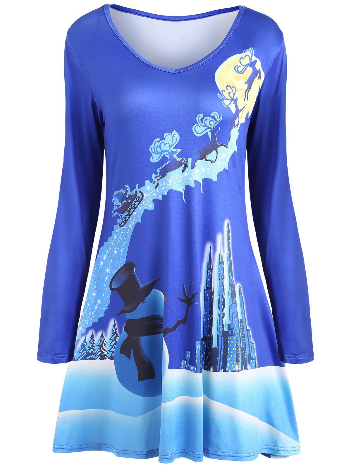 

Christmas Long Sleeve Printed Mini Skater Dress, Blue