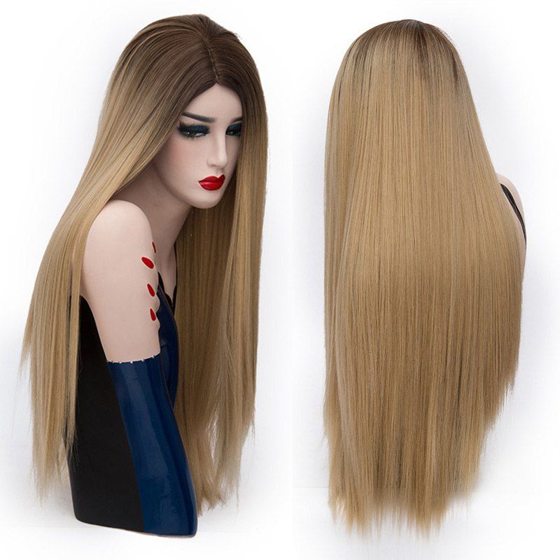 

Center Parting Long Straight Colormix Party Synthetic Wig, Brown