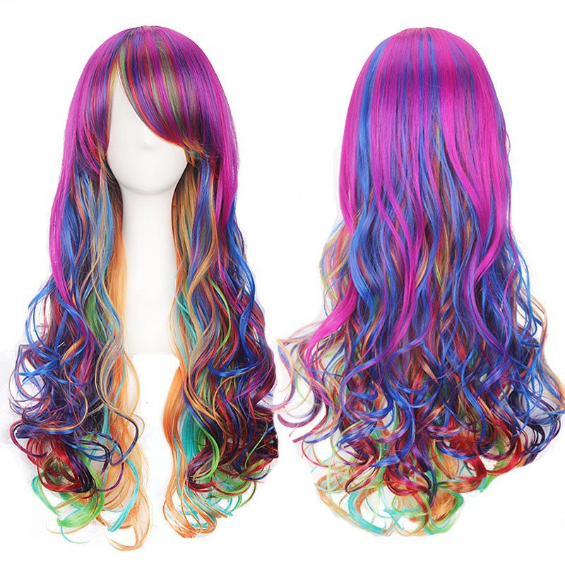 

Harajuku Colorful Lolita Cosplay Long Side Bang Curly Wig