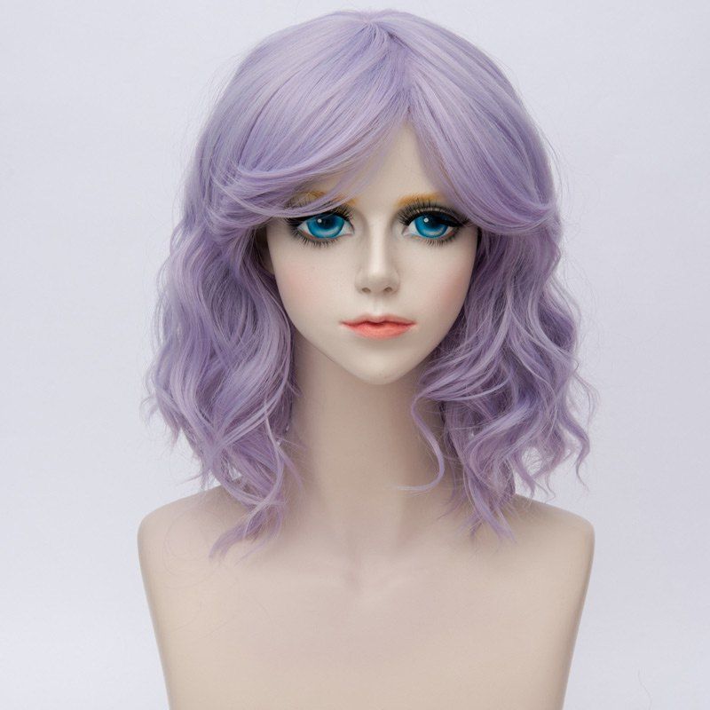 

Medium Side Bang Ombre Natural Wavy Synthetic Party Cosplay Wig, Blue violet