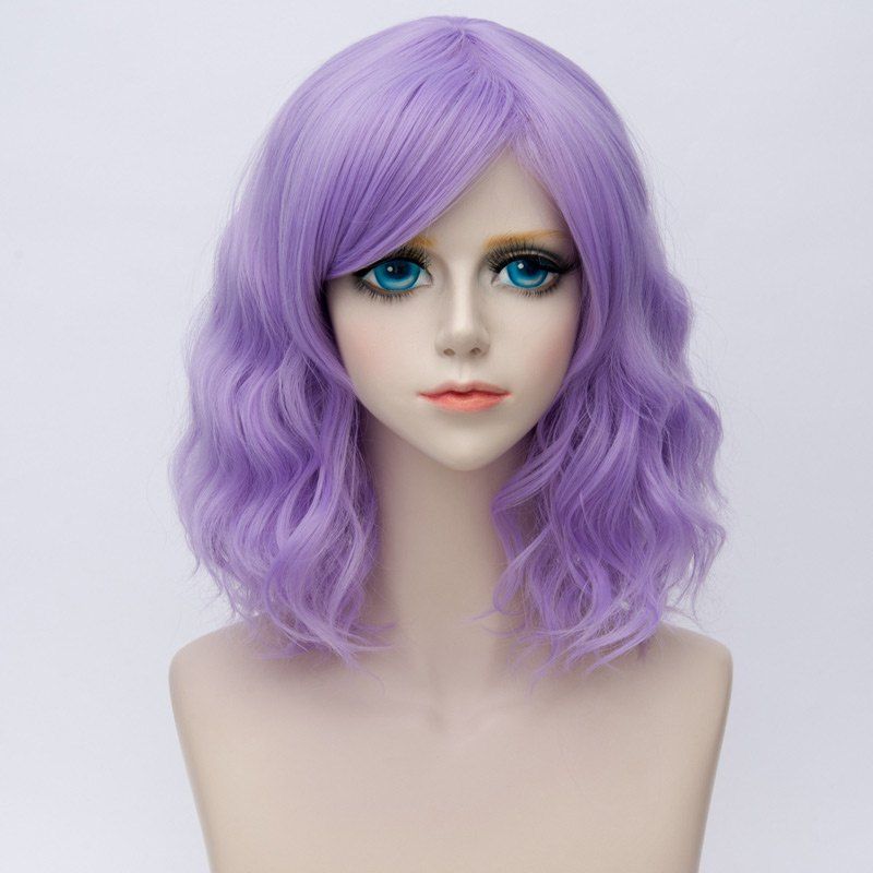

Medium Side Bang Ombre Natural Wavy Synthetic Party Cosplay Wig, Light purple