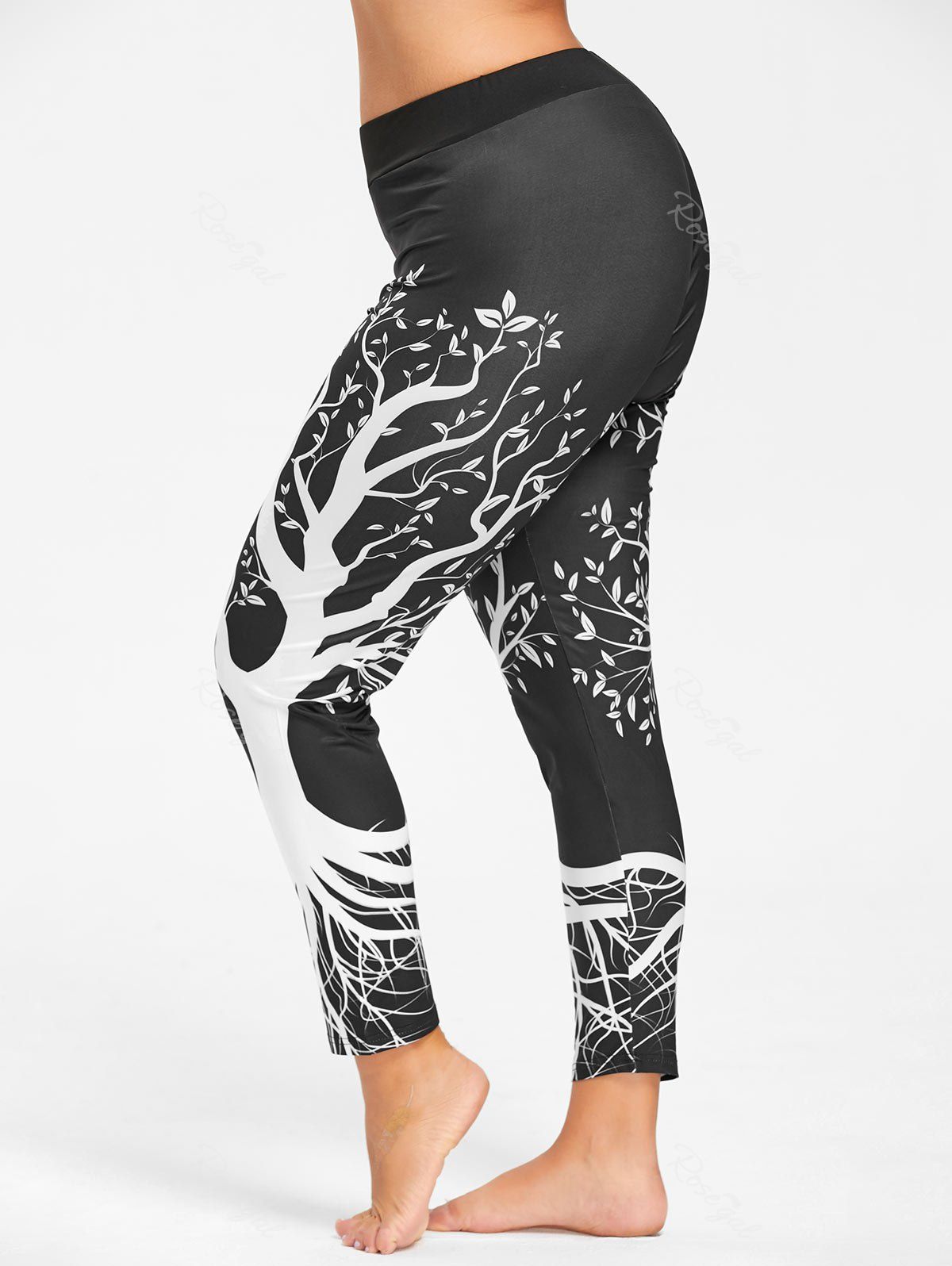 

Plus Size Tree Printed Running Leggings, Black