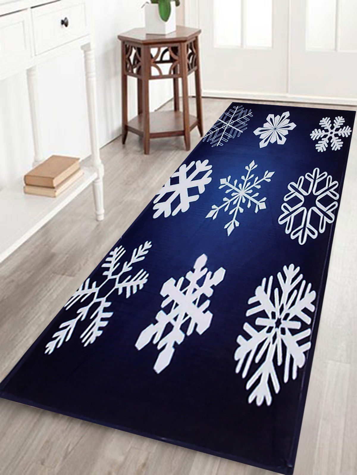 

Christmas Snowflake Antiskid Coral Fleece Bath Rug, Deep blue