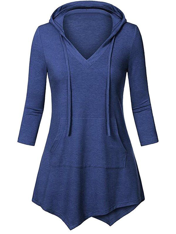 

Long Sleeve Asymmetrical Shirt with Pocket, Blue