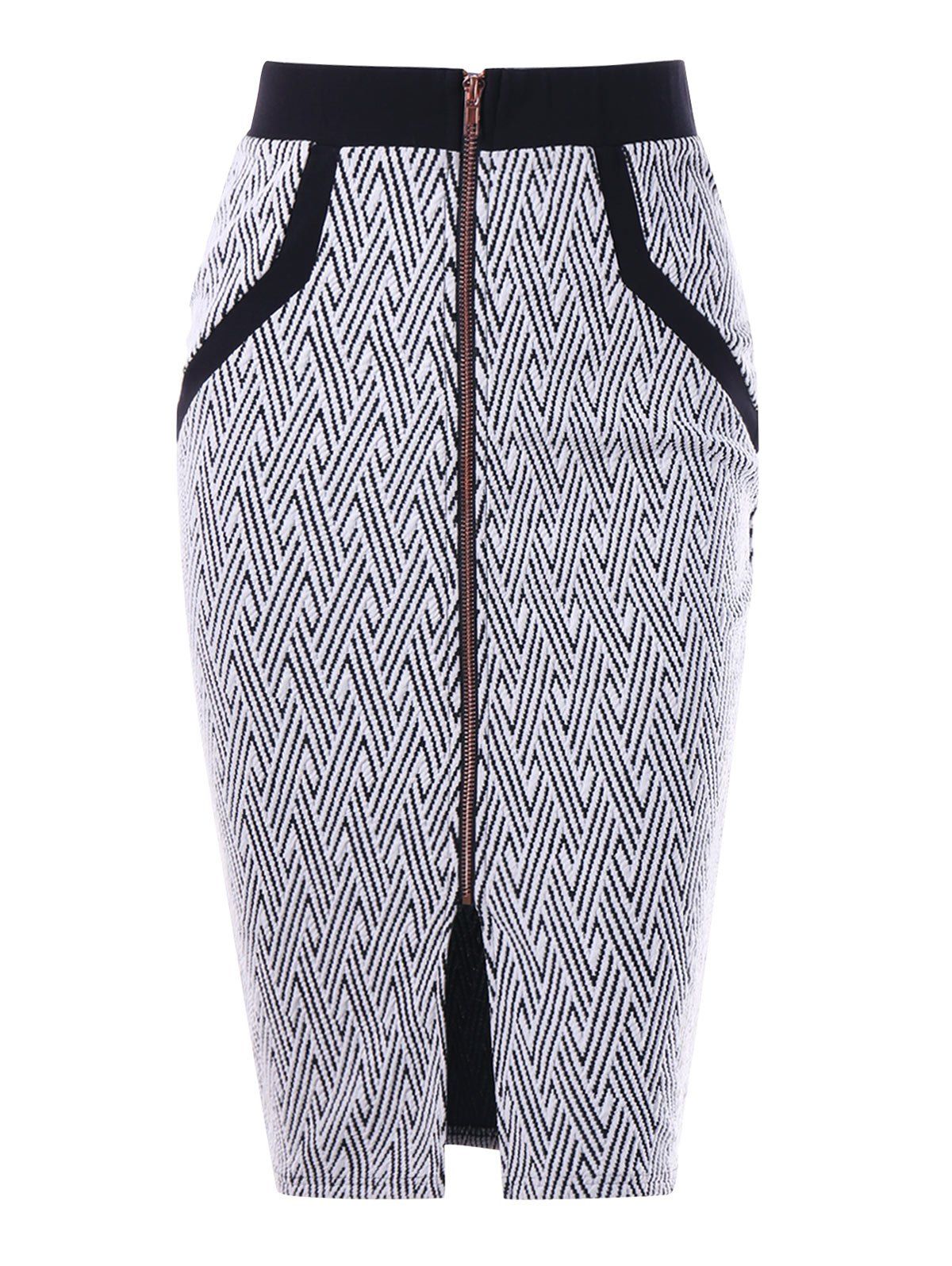

Monochrome Zip Up Pencil Skirt, White and black