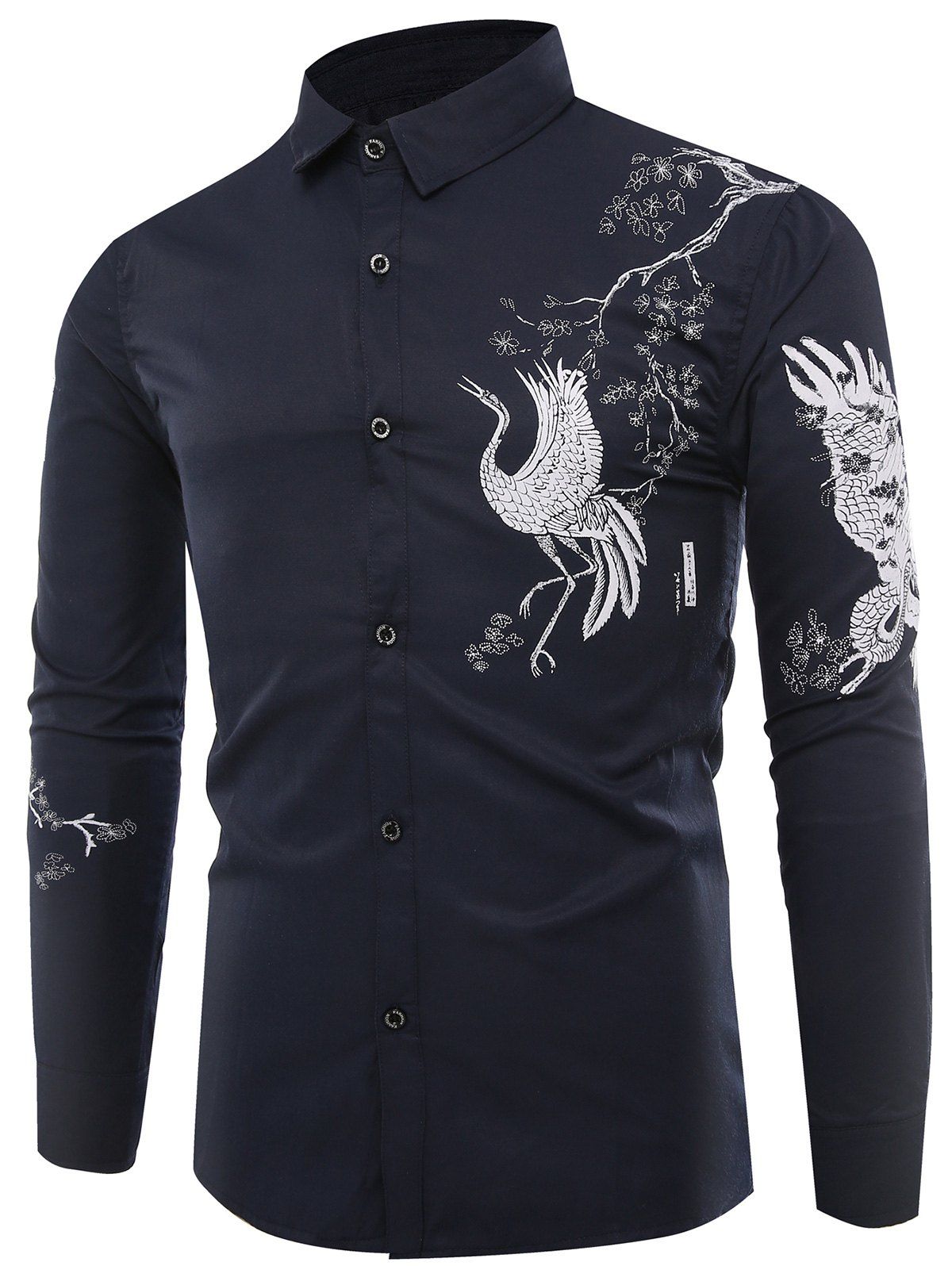 

Chinoiserie Bird Print Long Sleeve Shirt, Royal