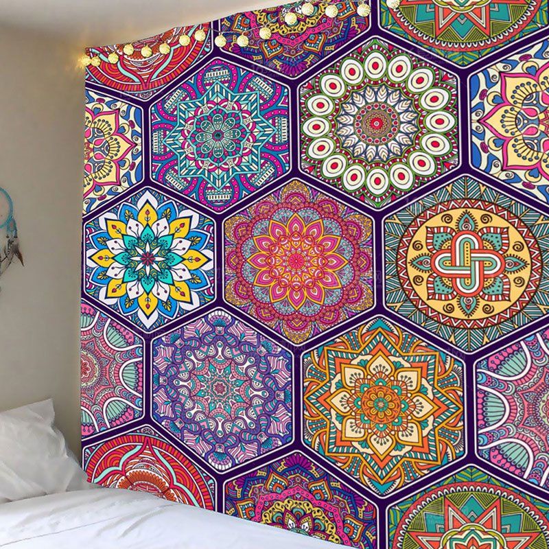 

Bohemian Geometries Flowers Print Wall Decor Tapestry, Colorful