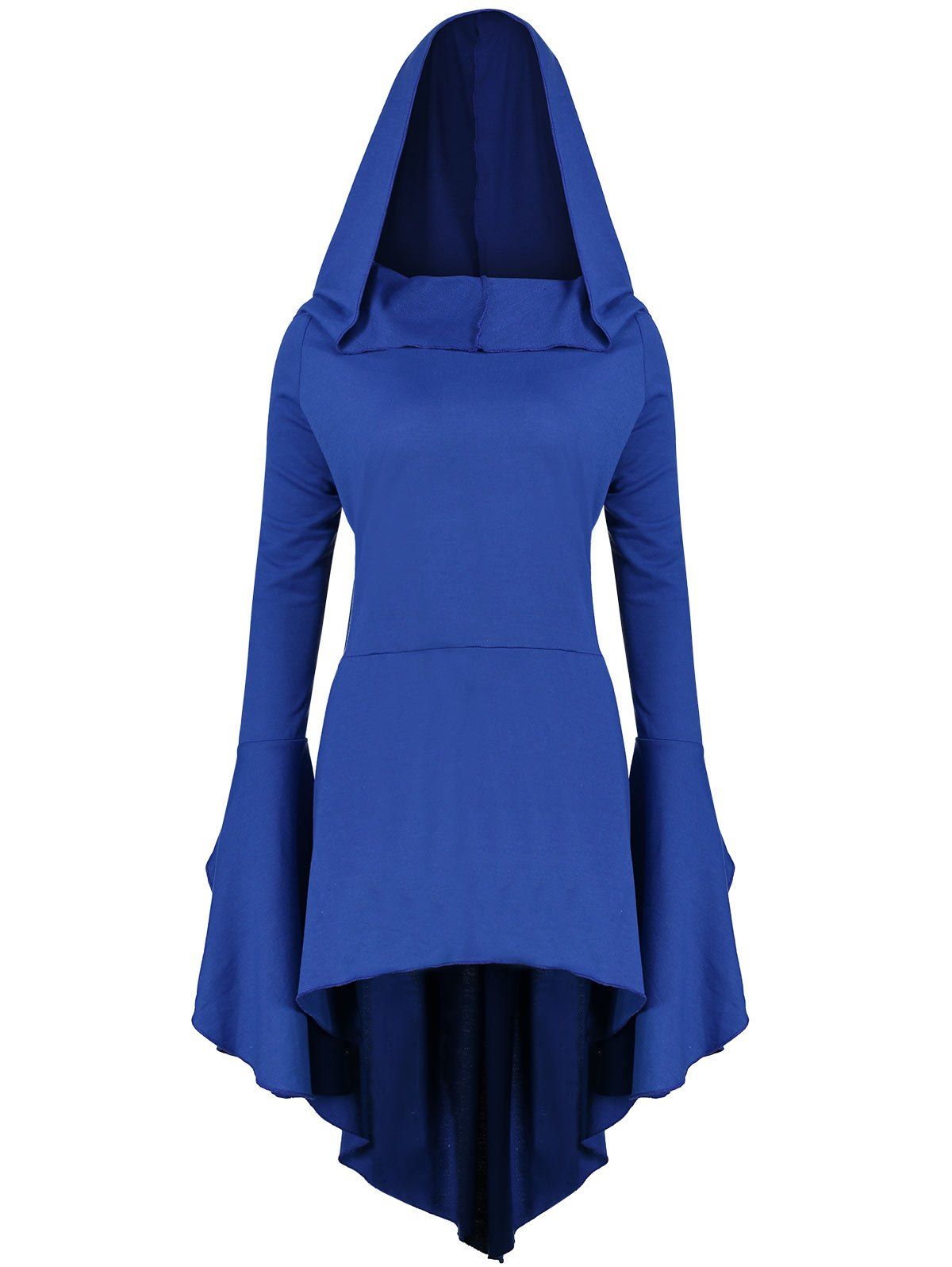 

Flare Sleeve Long Plus Size High Low Hoodie, Blue
