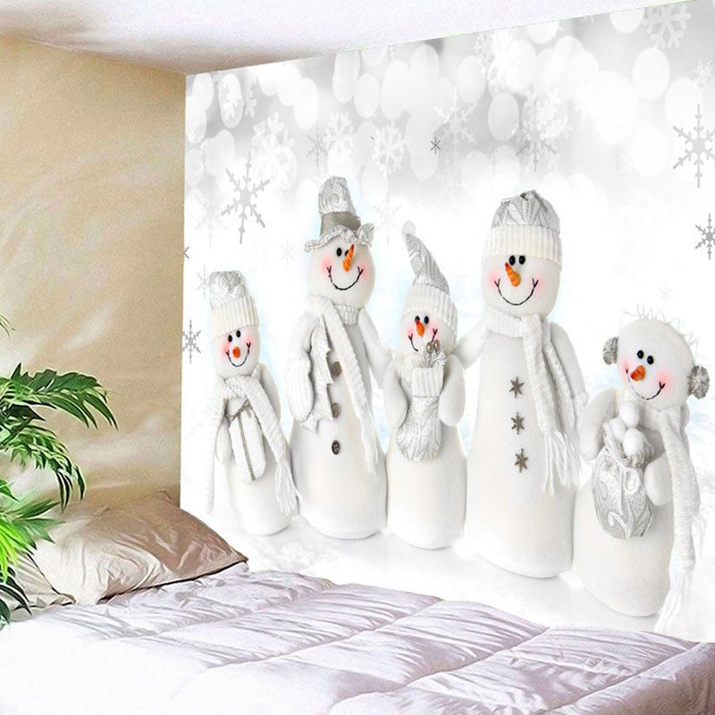 

Wall Hanging Christmas Snowman Family Print Tapestry, White