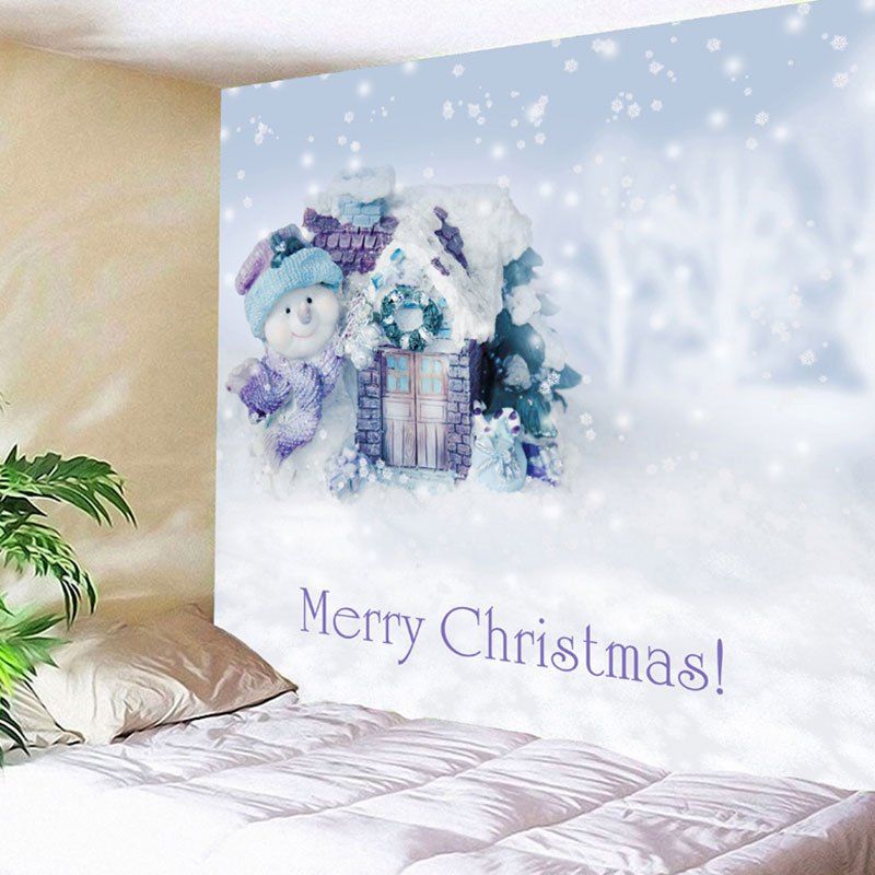 

Wall Decor Merry Christmas Snowman Print Tapestry, White