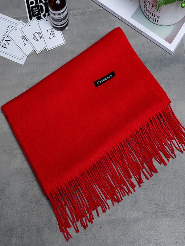

Soft Artificial Cashmere Fringed Long Scarf, Bright red