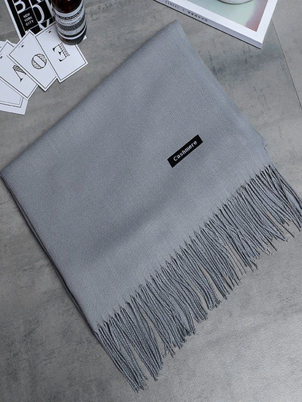 

Soft Artificial Cashmere Fringed Long Scarf, Pearl light grey