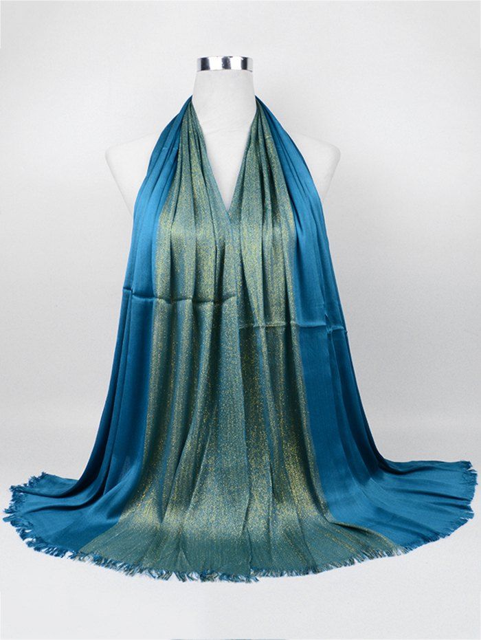 

Vintage Spun Gold Tone Long Scarf, Peacock blue