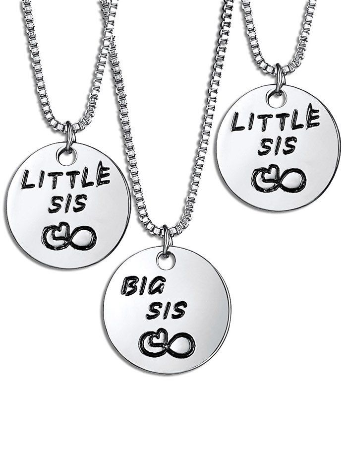 

3PCS Engraved Sister Heart Box Chain Necklaces, Silver