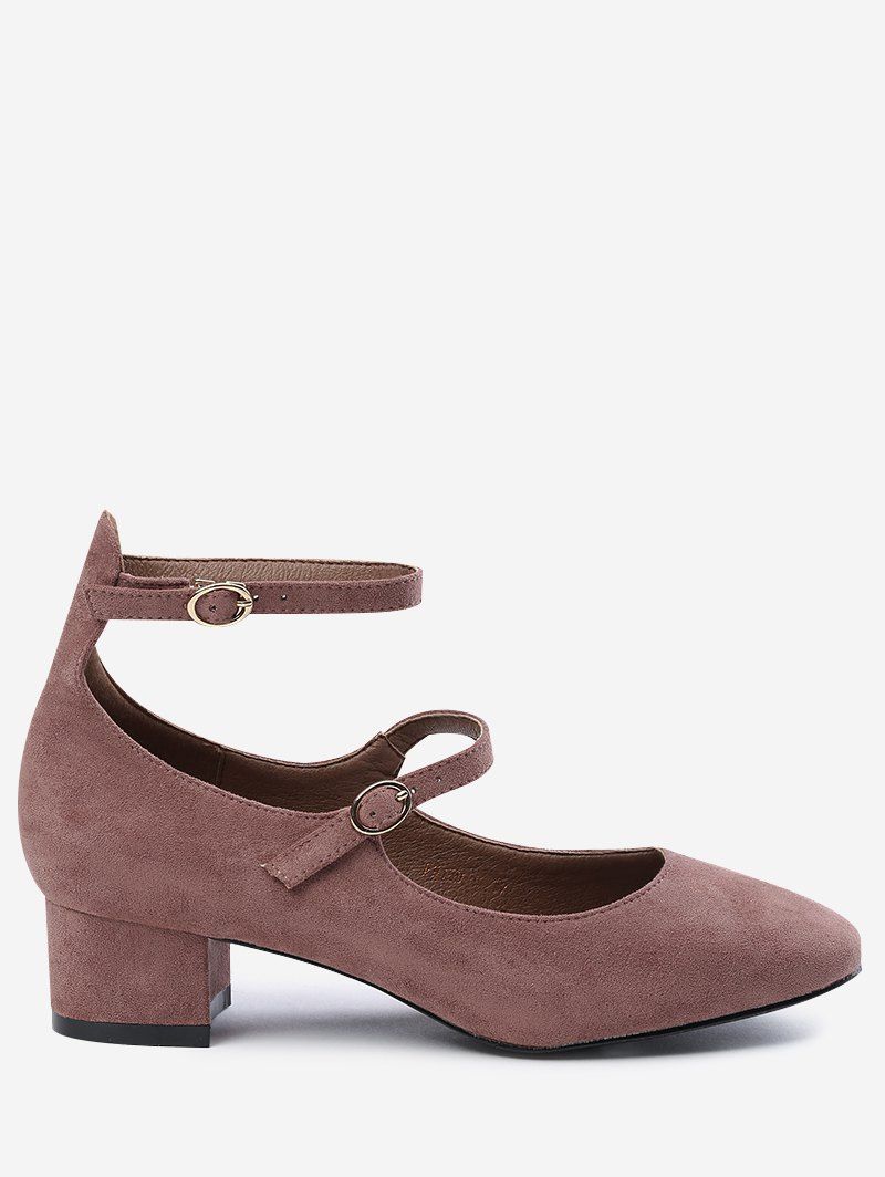 

Chunky Heel Ankle Strap Pumps, Bean paste color