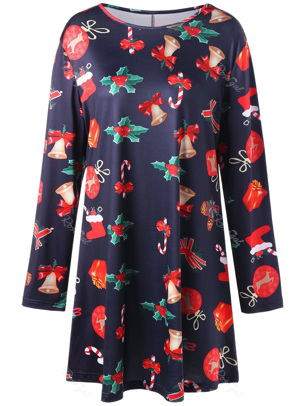 

Christmas Plus Size Print Long Sleeve Dress, Colormix