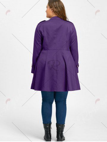 

Plus Size Double Breasted Epaulet Flare Coat, Purple