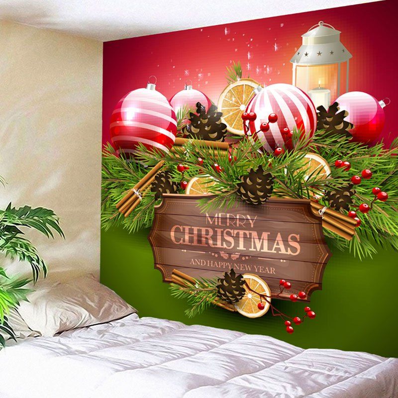 

Wall Decor Christmas Balls Print Tapestry, Green