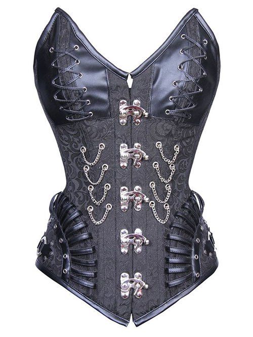 

Lace Up Steampunk Steel Boned Overbust Corset, Black