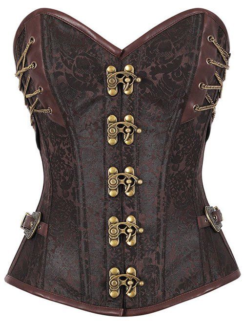 

Brocade Jacquard Steampunk Lace Up Corset Top, Brown