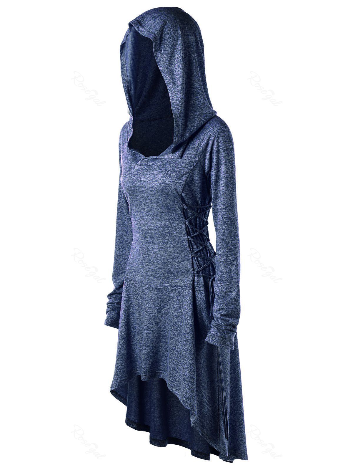 

Halloween Plus Size Lace Up Marled Dip Hem Hoodie, Blue