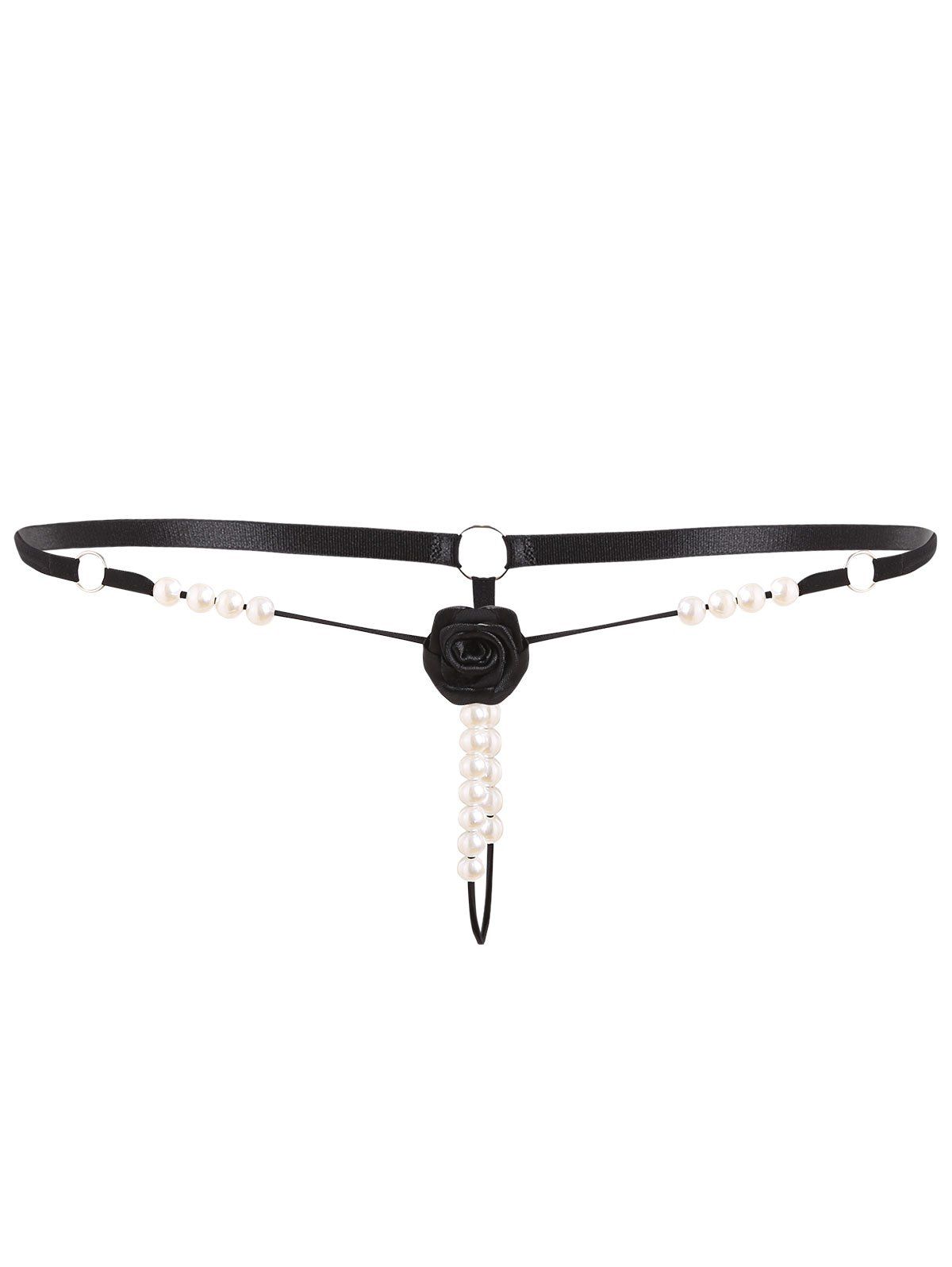 

Faux Pearl T Back with Flower, Black