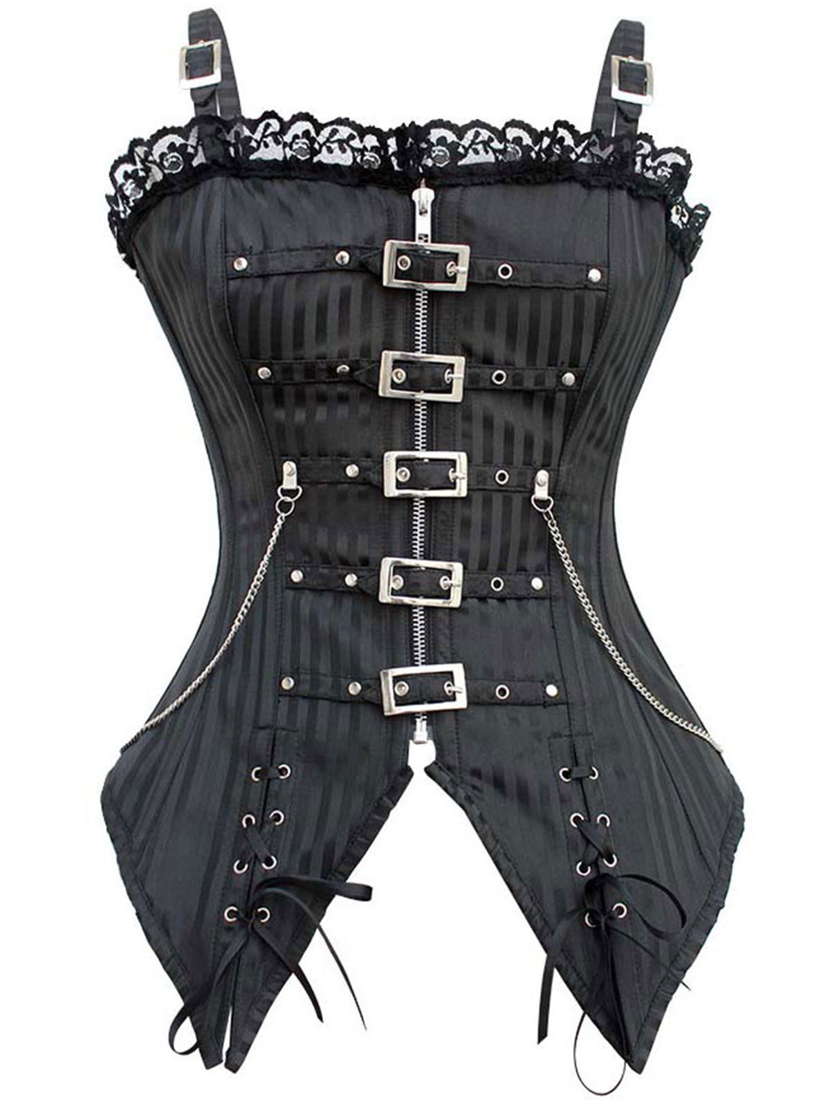 

Zipper Punk Rock Lace Up Corset Outfits, Black