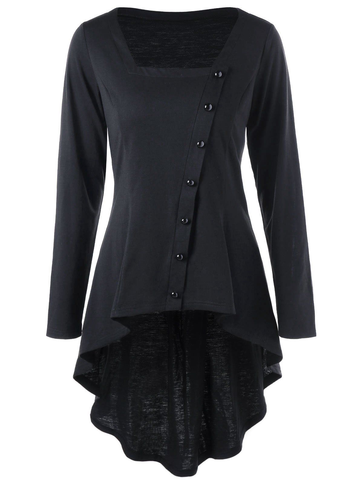 

Square Neck Single Breasted Dip Hem Top, Black