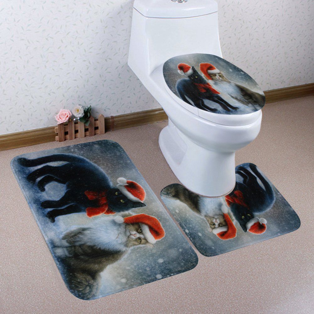 

Christmas Cats Pattern 3 Pcs Bath Mat Toilet Mat, Colormix