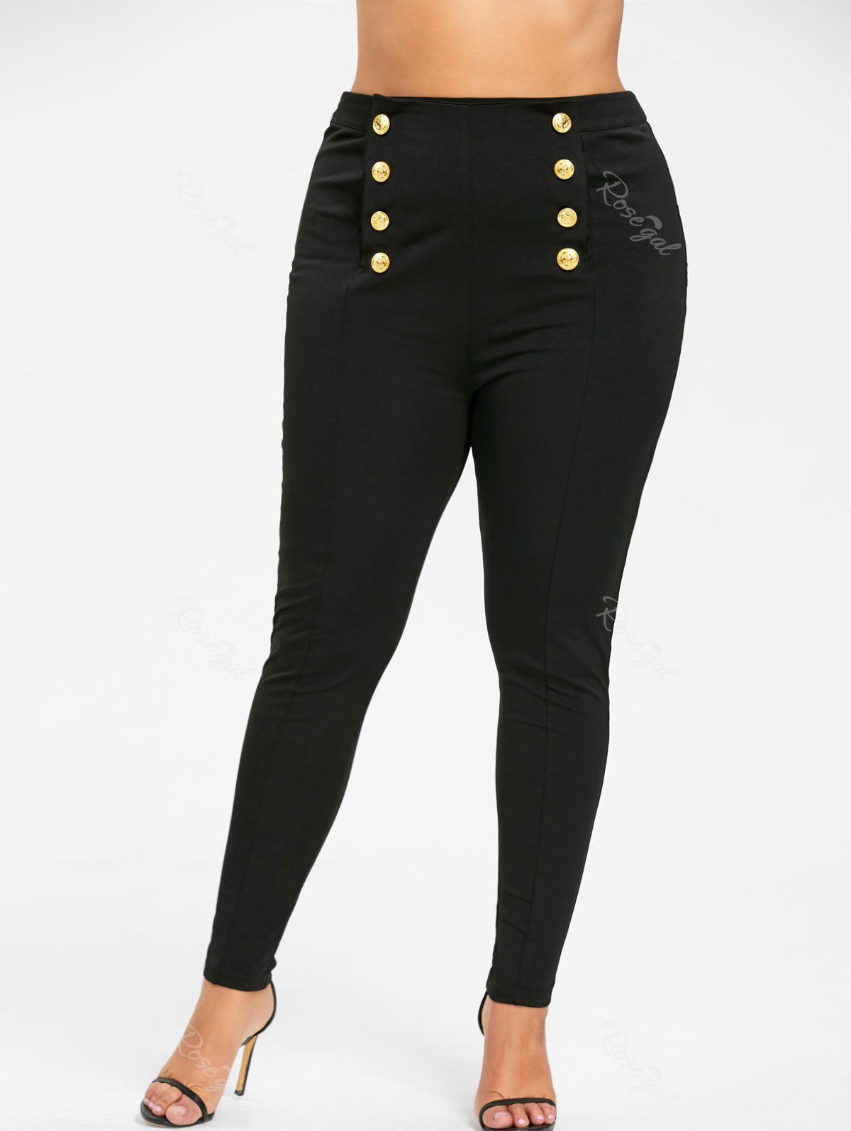 

Plus Size Double Breasted Tight Pants, Black