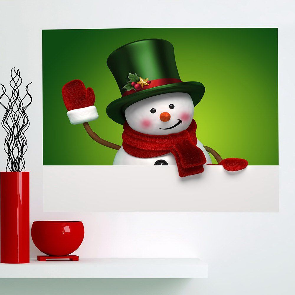 

Multifunction Christmas Snowman Patterned Wall Sticker, Green and white