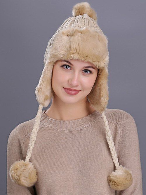 

Vintage Checked Pattern Thicken Knit Trapper Hat, Beige