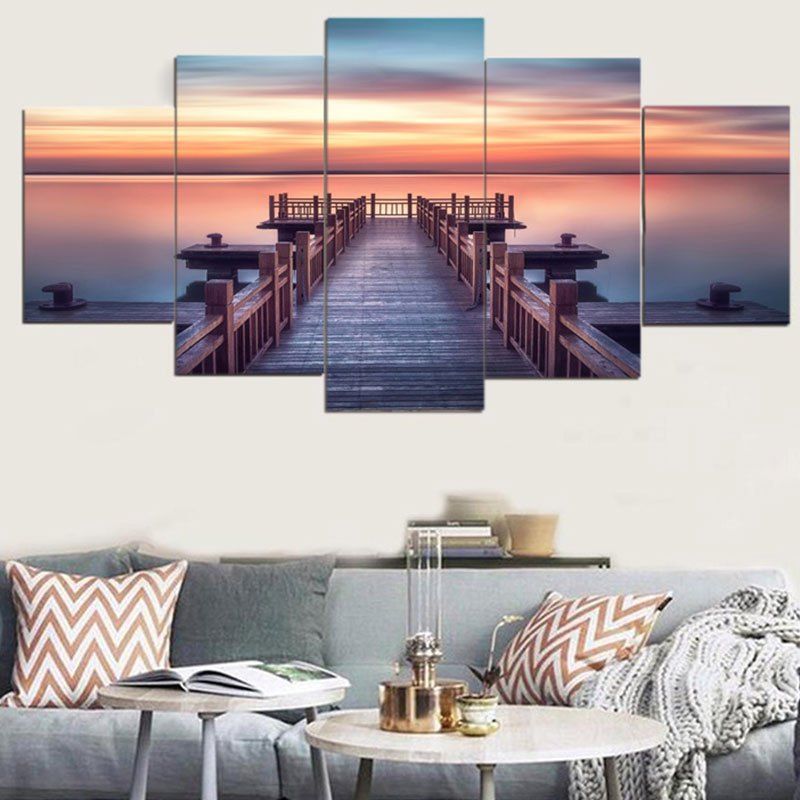 

Sunset Wood Bridge Wall Art Paintings, Colorful