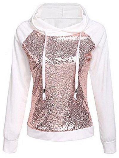 

Sequins Raglan Sleeve Drawstring Hoodie, White