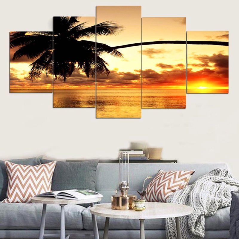 

Coconut Tree Sunset Print Split Canvas Paintings, Colorful