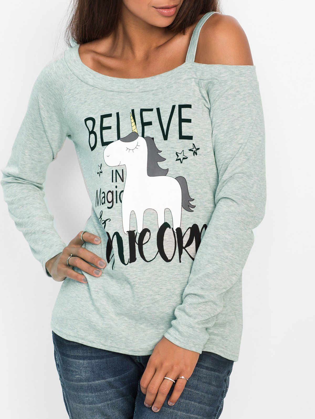 

One Shoulder Animal Pattern T-shirt, Light gray
