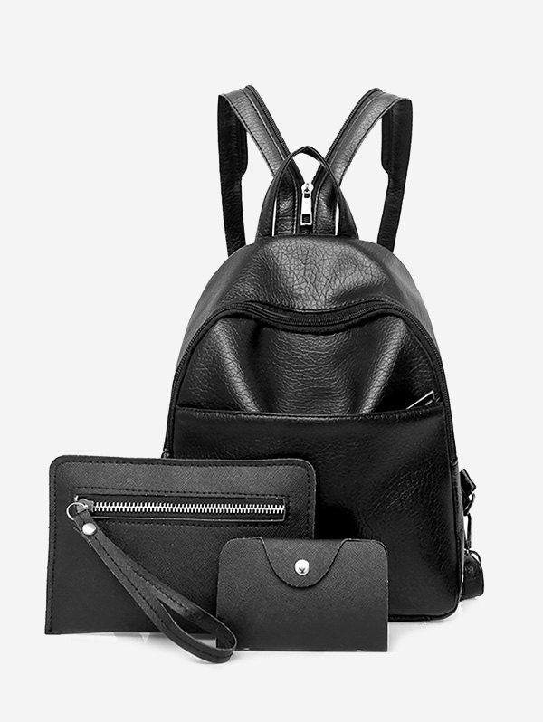 

Faux Leather 3 Pieces Backpack Set, Black