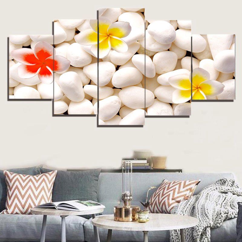 

Cobblestones Flowers Pattern Unframed Split Canvas Paintings, White