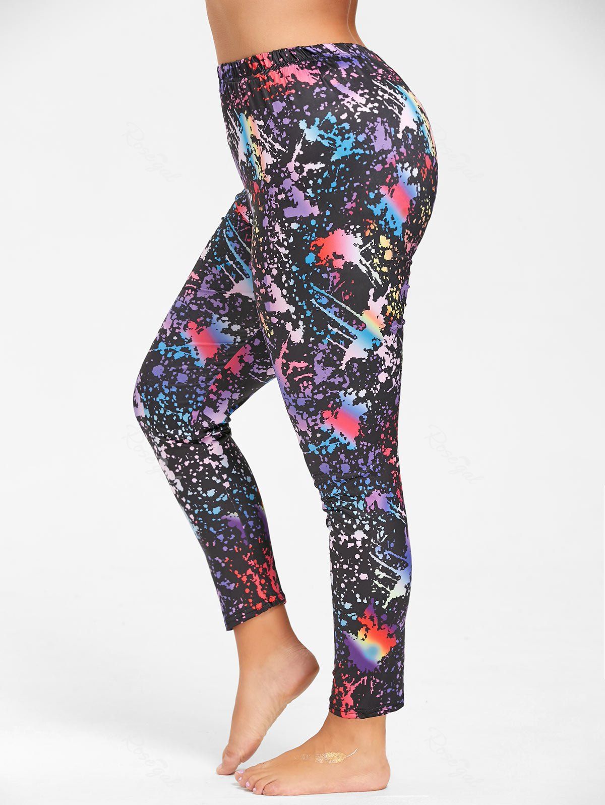 

Print Plus Size Color Block Leggings, Colorful