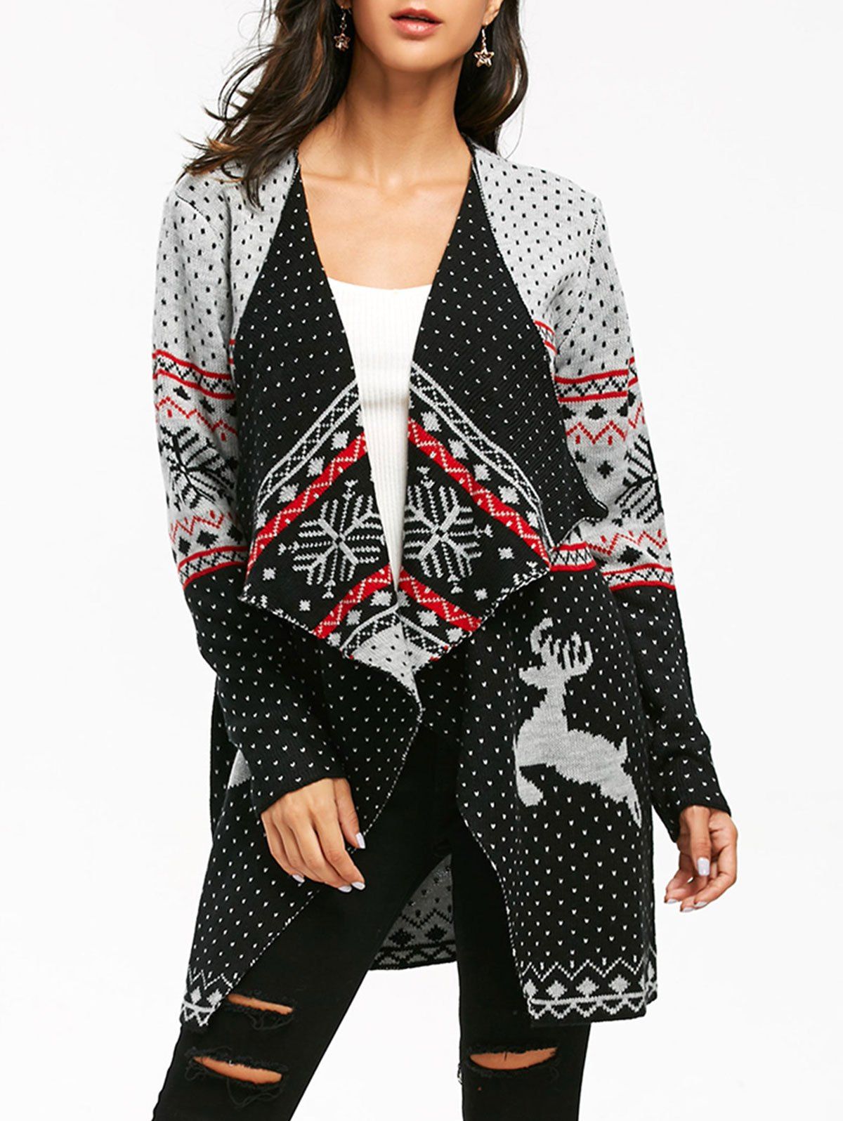 

Christmas Reindeer Polka Dot Tunic Draped Cardigan, Colormix