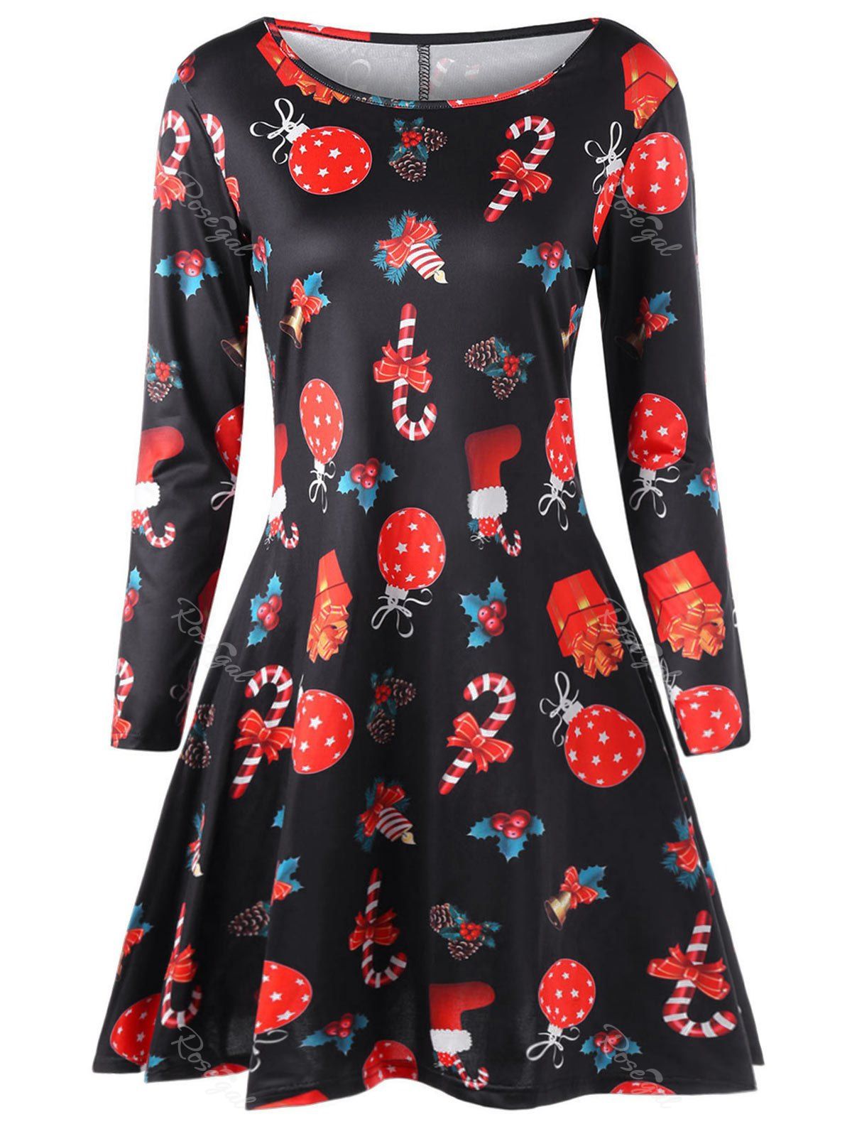 

Plus Size Christmas Printed A Line Dress, Black