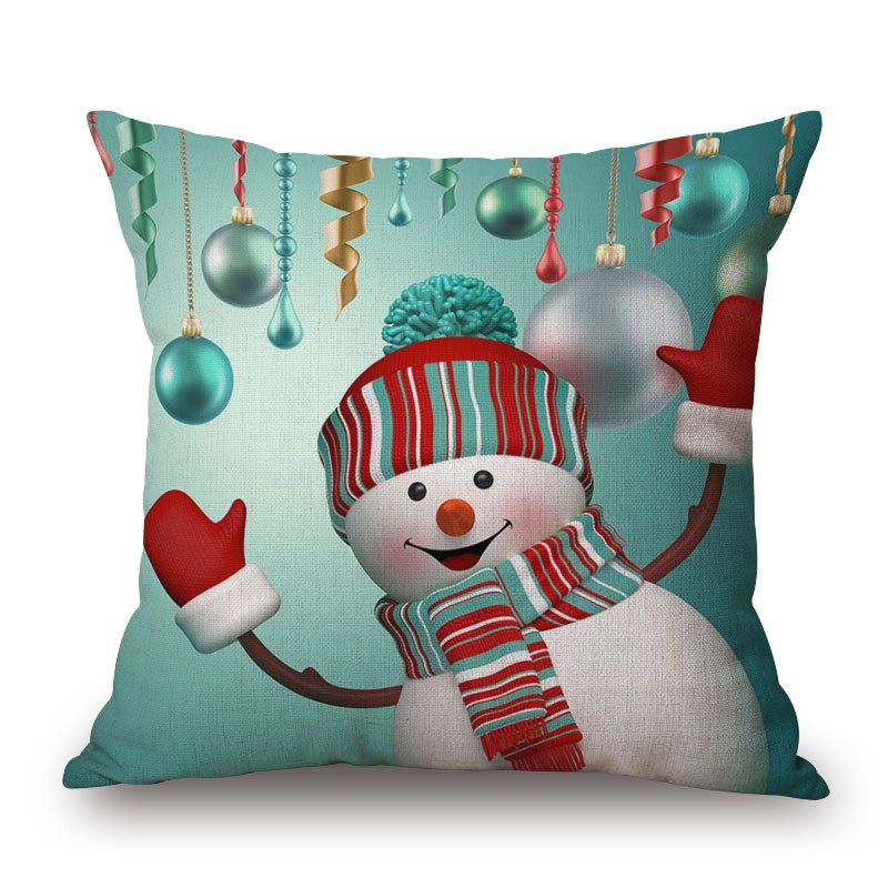 

Christmas Baubles Snowman Print Decorative Linen Sofa Pillowcase, Colormix