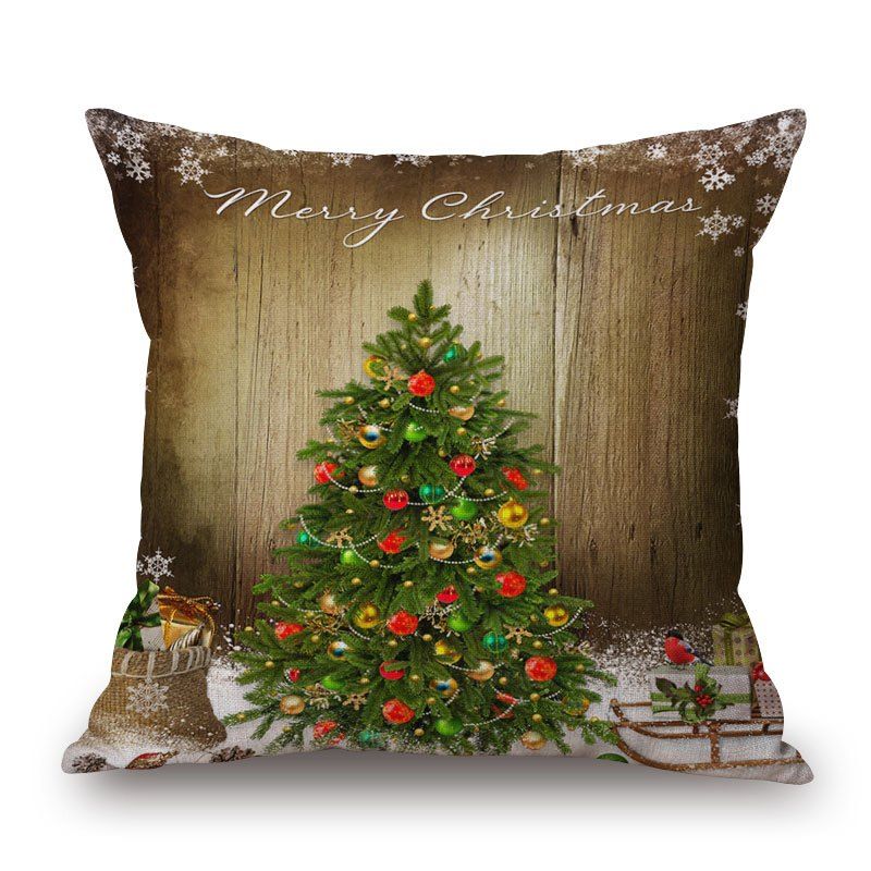 

Christmas Tree Print Decorative Linen Sofa Pillowcase, Brown