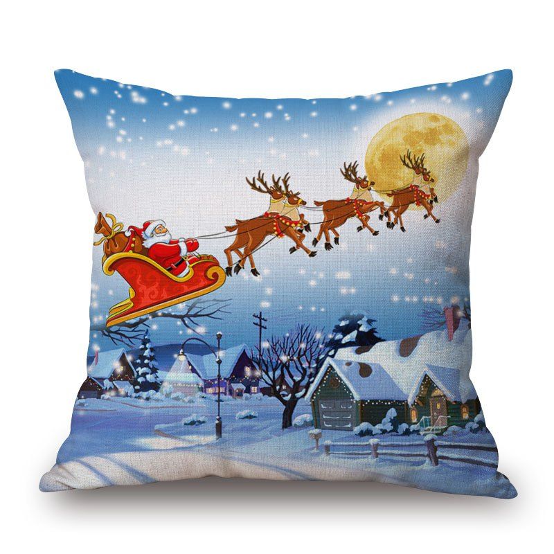 

Christmas Night Sleigh Print Decorative Linen Sofa Pillowcase, Colormix