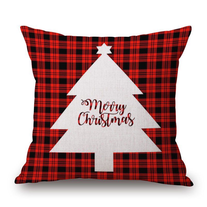 

Christmas Tree Plaid Print Decorative Linen Sofa Pillowcase, Deep red