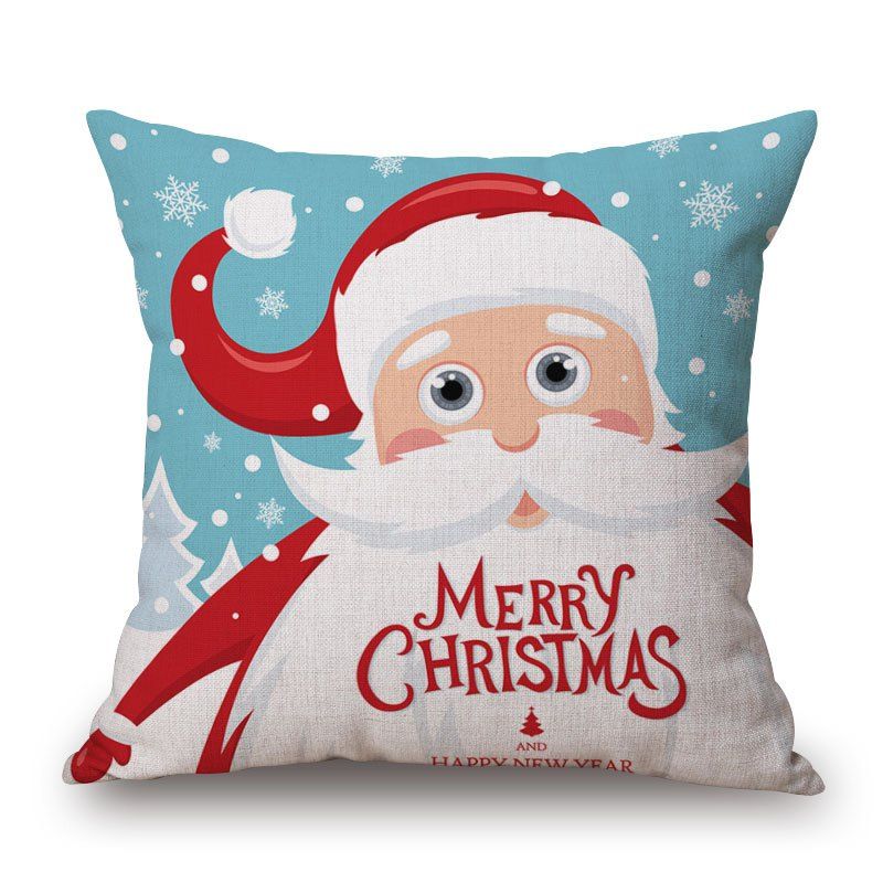 

Christmas Santa Claus Print Decorative Linen Sofa Pillowcase, Colormix