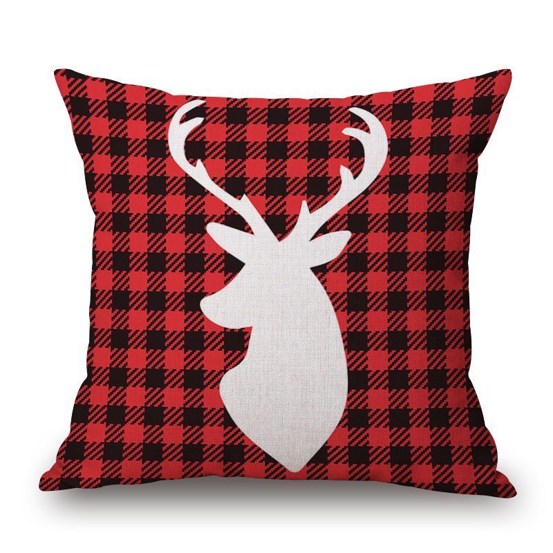 

Christmas Deer Plaid Print Decorative Linen Sofa Pillowcase, Deep red