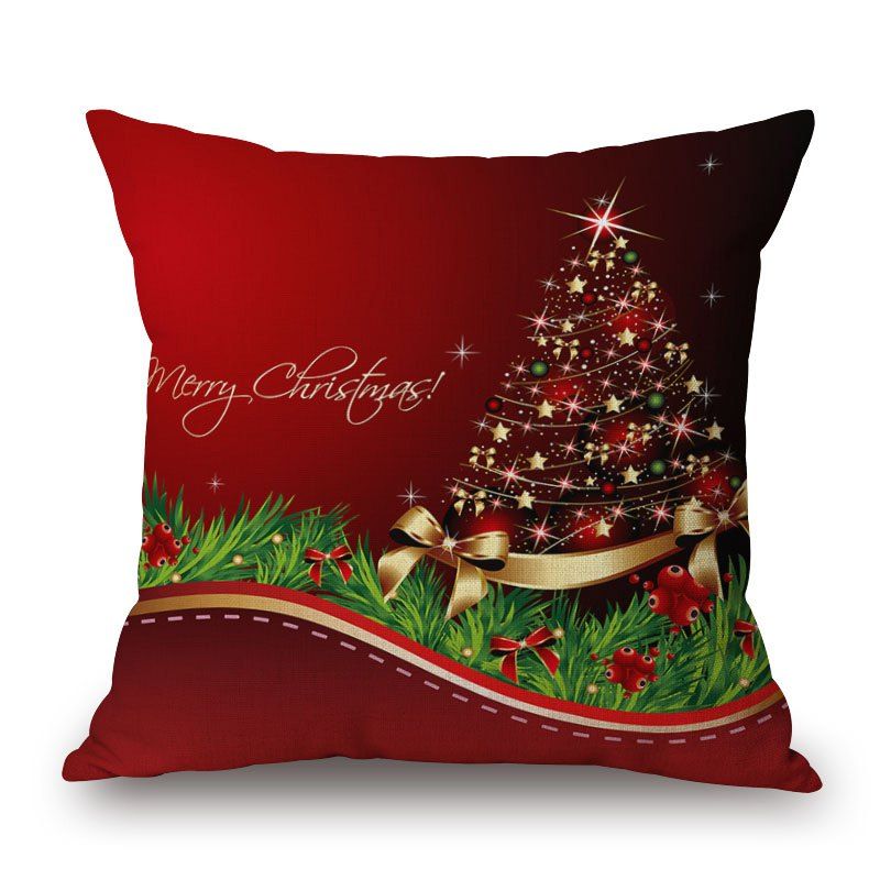 

Christmas Star Tree Print Decorative Linen Sofa Pillowcase, Red