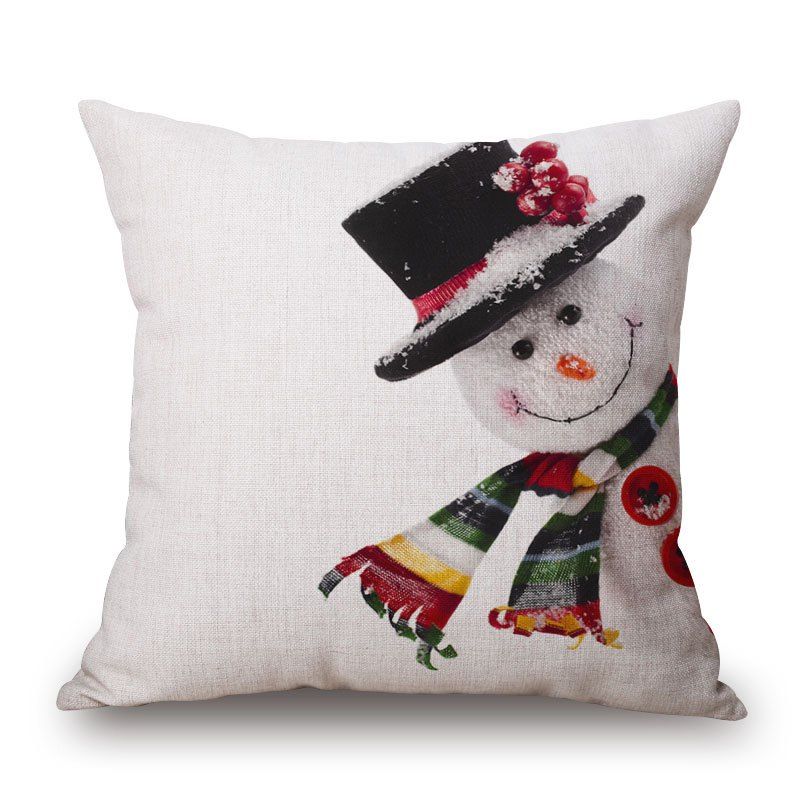 

Christmas Snowman Print Decorative Linen Sofa Pillowcase, Colormix