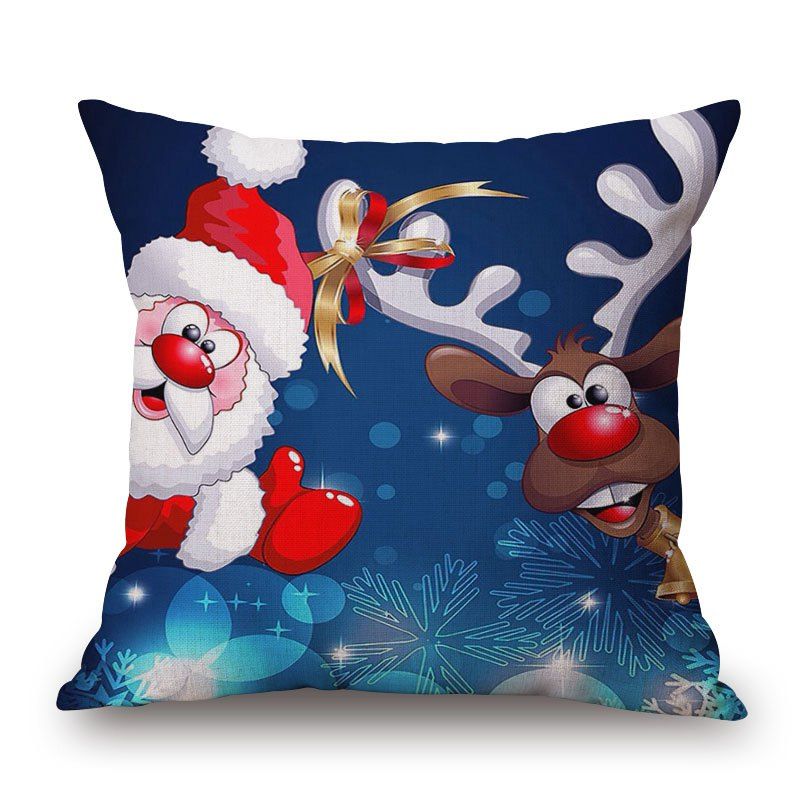 

Christmas Santa Deer Print Decorative Linen Sofa Pillowcase, Colormix